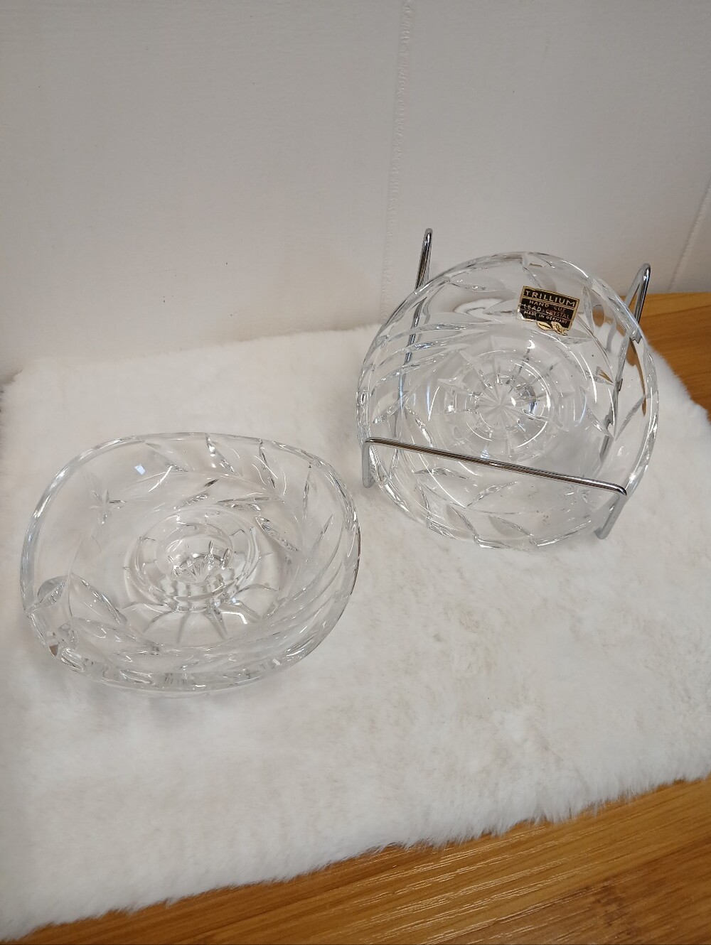 VTG Pair Trillium Spiral Cut Lead Crystal Tapered Candle Holders